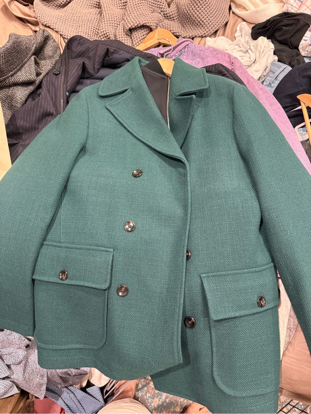 Men's Double-Breasted Green Pea Coat